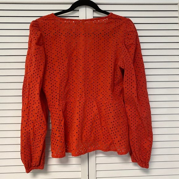 ASOS Red Eyelet Long Sleeve Knot Front Blouse - Picture 4 of 4